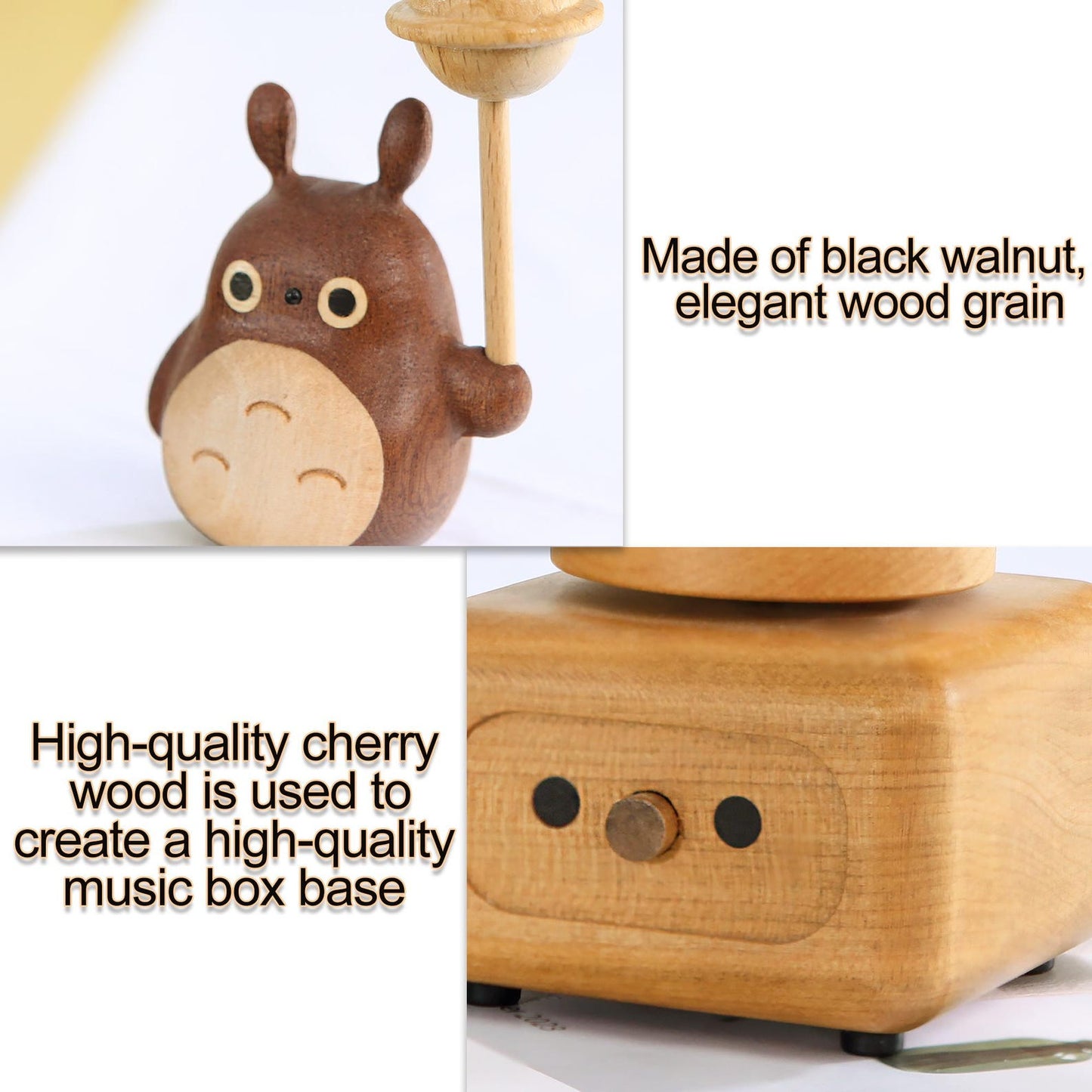 Wooden Totoro music box rotating engraved keepsake gift for Mom
