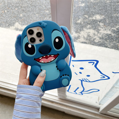3D Stitch plush silicone phone case for iPhone with long ears and strap