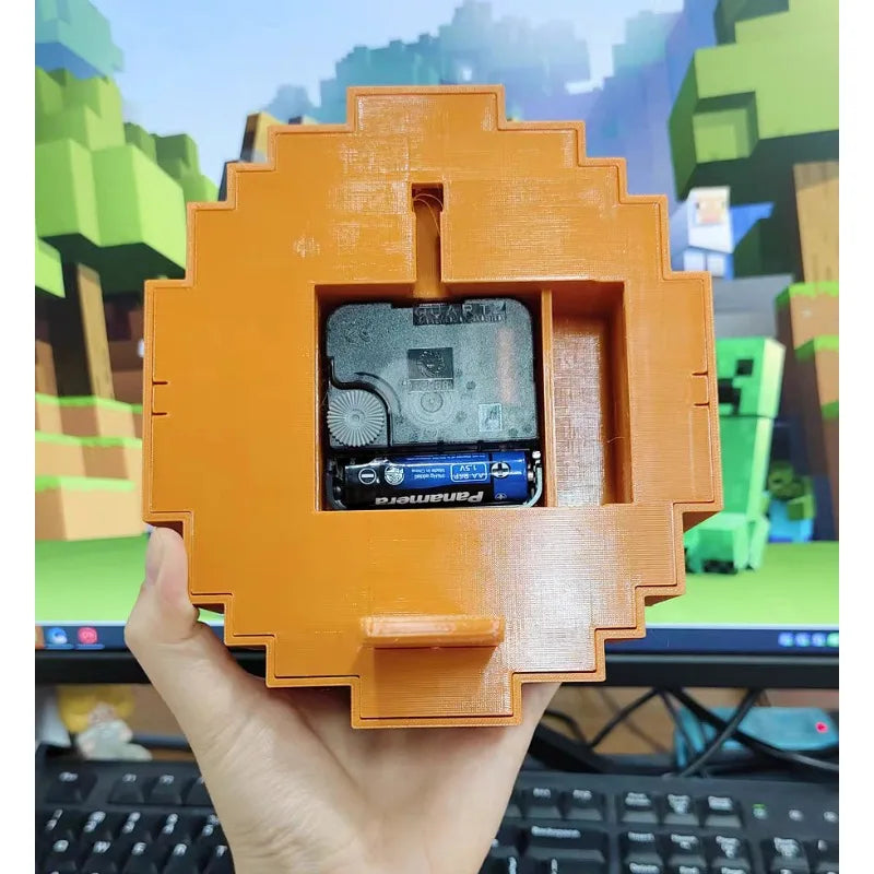 3D printed cartoon pixel style wall clock for gaming decor