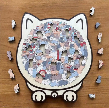 Cat shaped wooden jigsaw puzzle in Morandi colors with 135 pieces