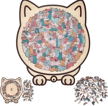 Cat shaped wooden jigsaw puzzle in Morandi colors with 135 pieces