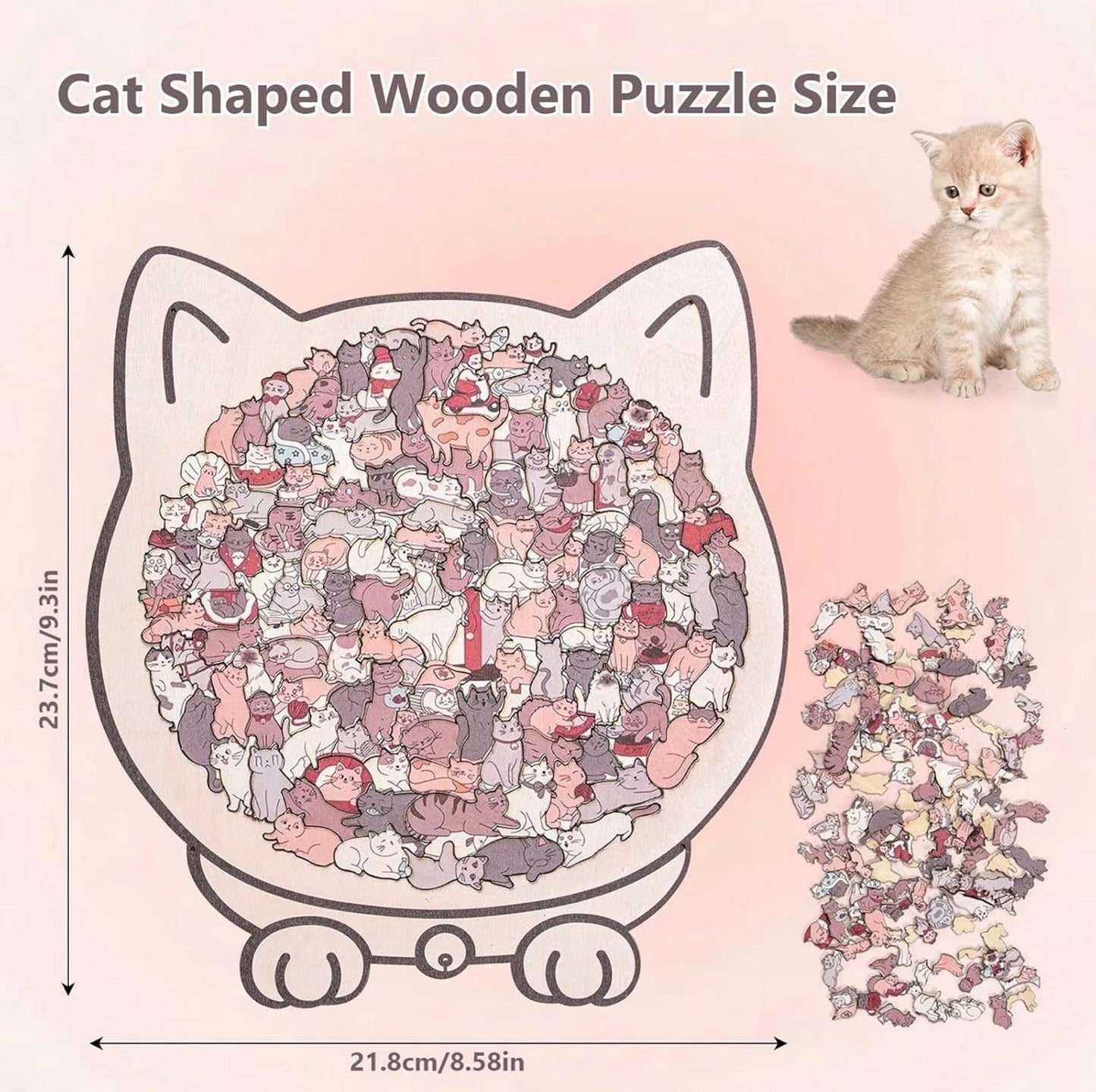 Cat shaped wooden jigsaw puzzle in Morandi colors with 135 pieces