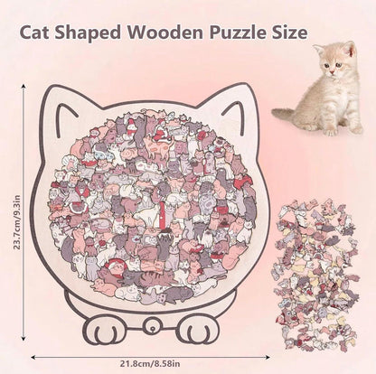 Cat shaped wooden jigsaw puzzle in Morandi colors with 135 pieces