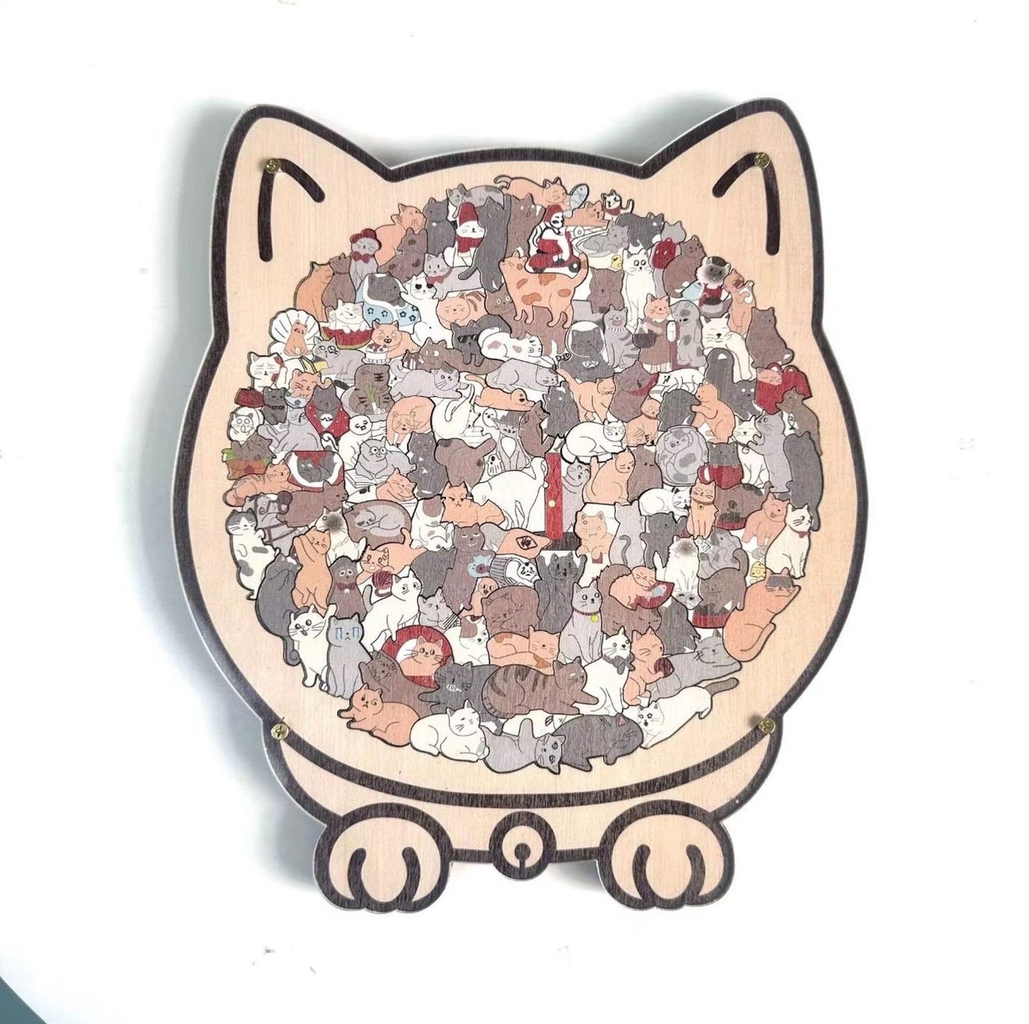 Cat shaped wooden jigsaw puzzle in Morandi colors with 135 pieces