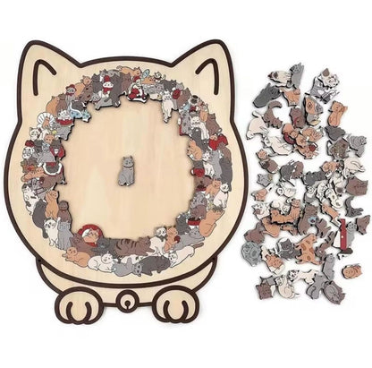 Cat shaped wooden jigsaw puzzle in Morandi colors with 135 pieces