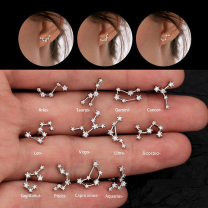 Celestial zodiac cartilage stud earrings constellation horoscope jewelry