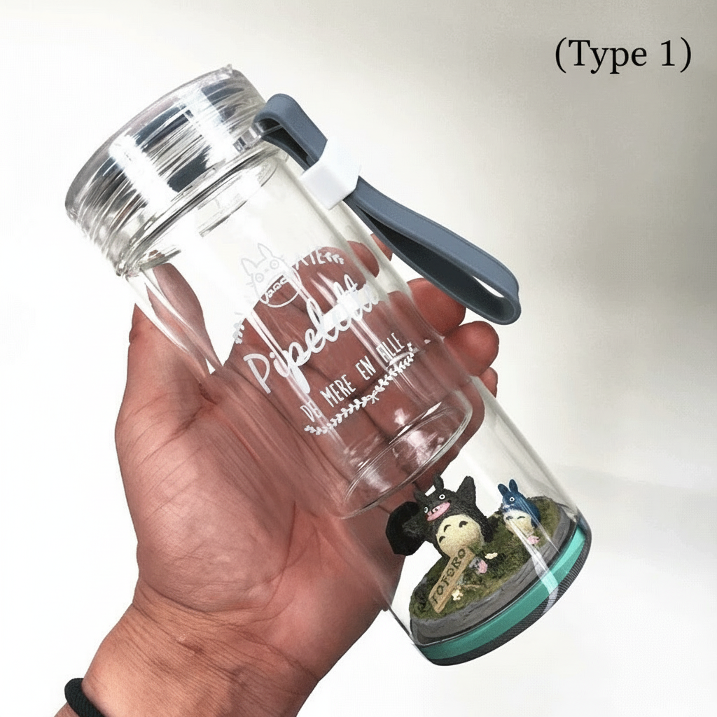 Cute chinchilla insulated glass water bottle with double wall design