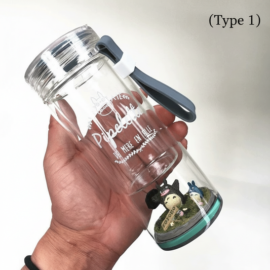 Cute chinchilla insulated glass water bottle with double wall design