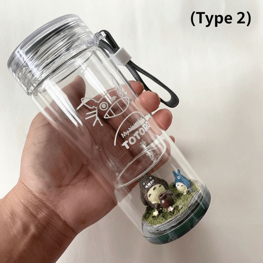 Cute chinchilla insulated glass water bottle with double wall design