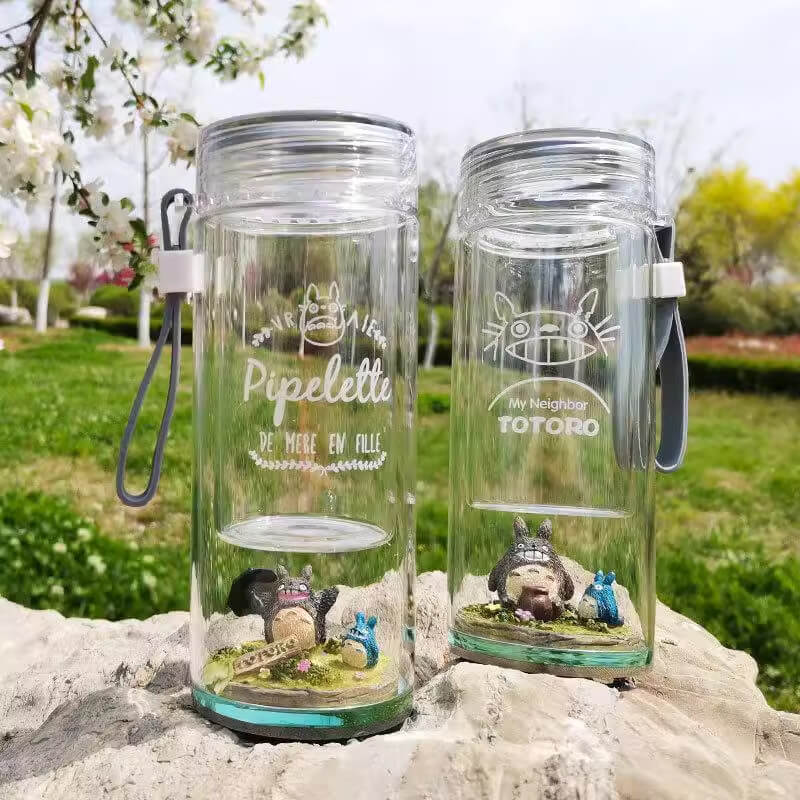 Cute chinchilla insulated glass water bottle with double wall design