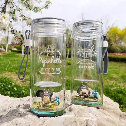 Cute chinchilla insulated glass water bottle with double wall design