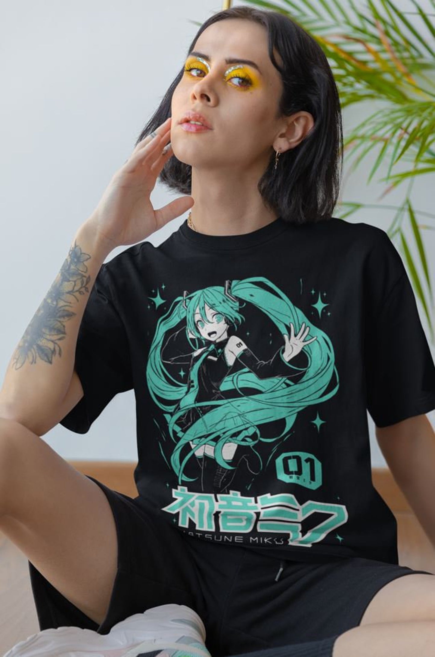 Hatsune Miku Japan streetwear unisex fire style cotton t-shirt