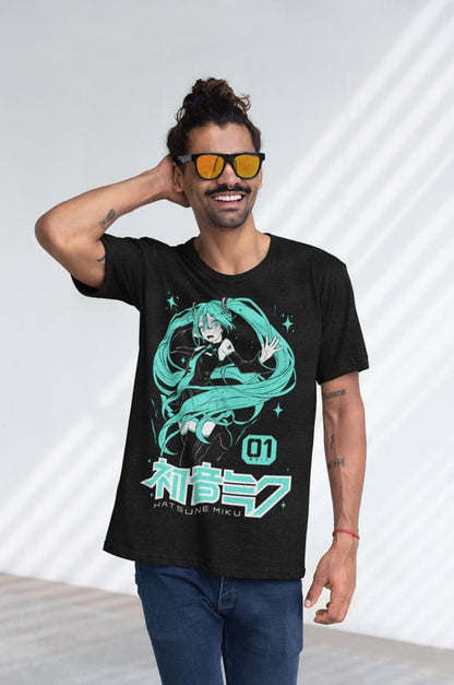 Hatsune Miku Japan streetwear unisex fire style cotton t-shirt