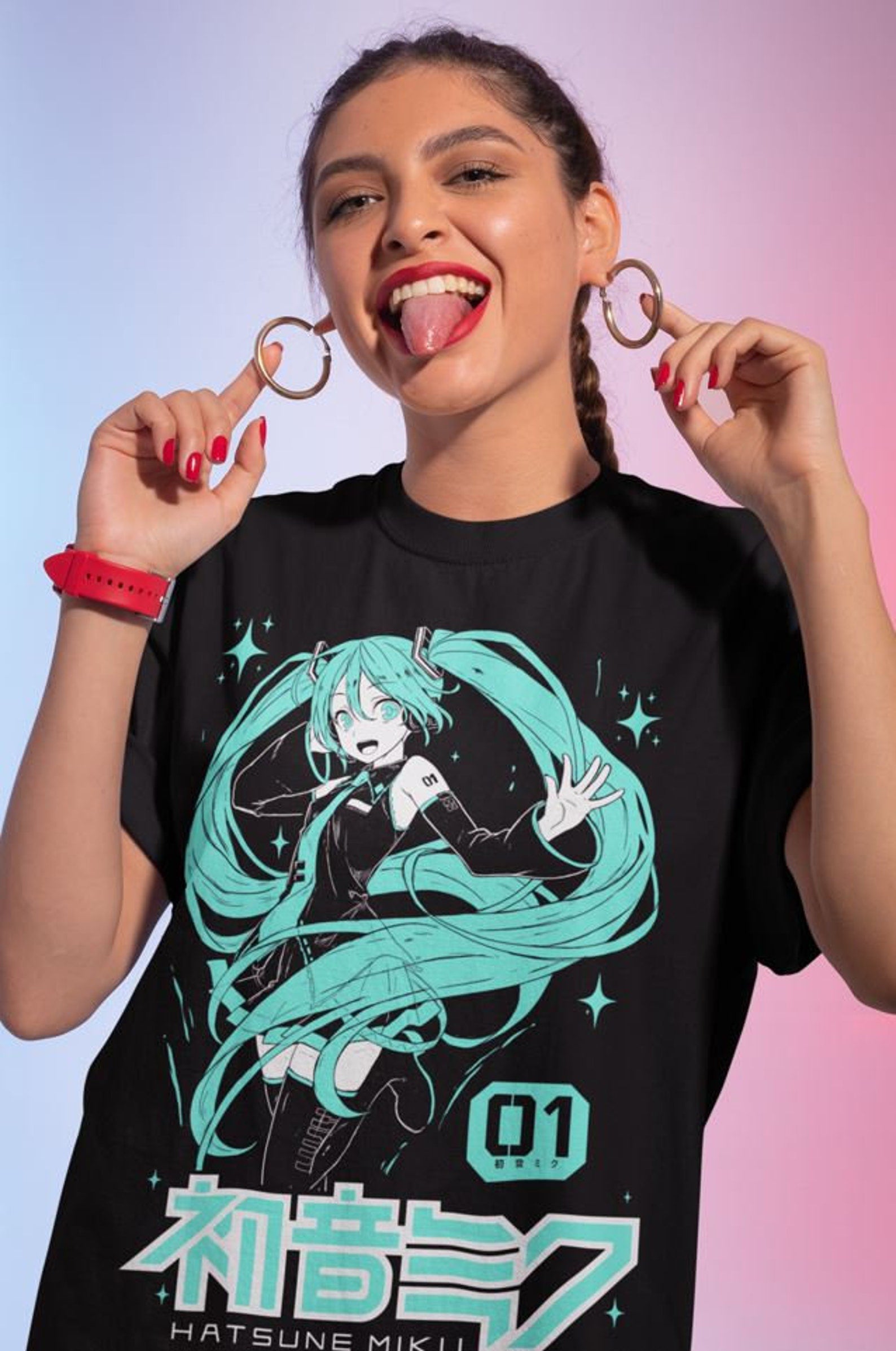 Hatsune Miku Japan streetwear unisex fire style cotton t-shirt