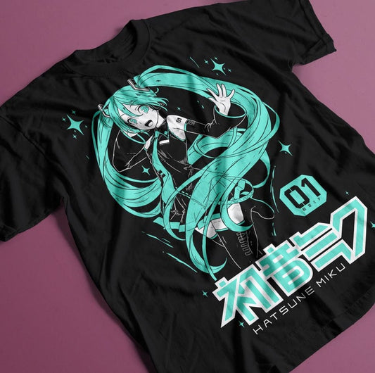 Hatsune Miku Japan streetwear unisex fire style cotton t-shirt