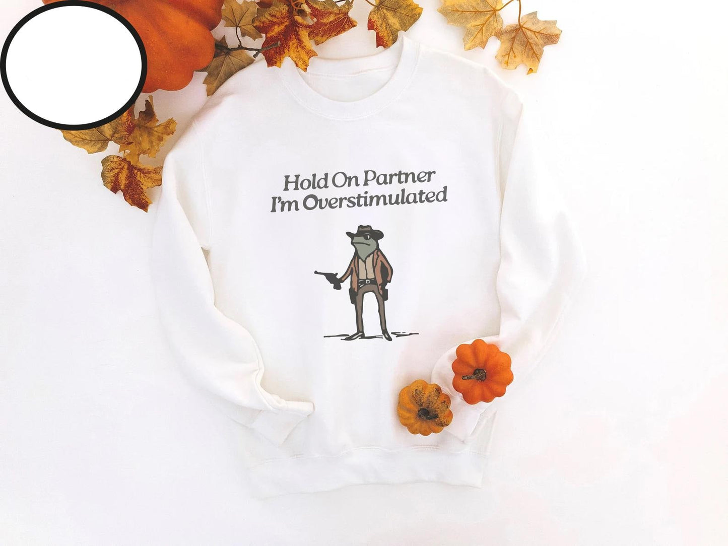 funny cowboy frog sweatshirt with cute overstimulated design