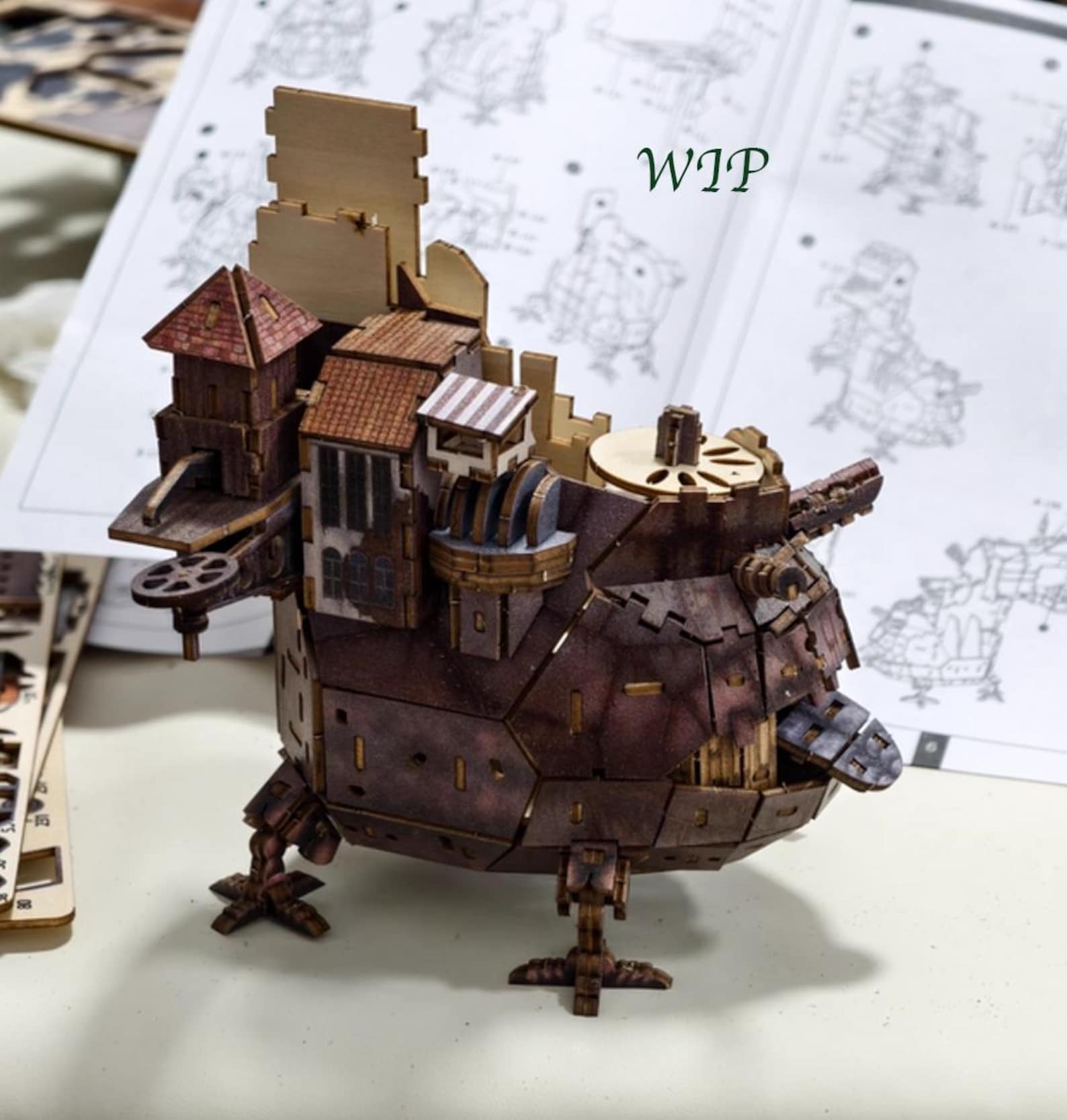 Howl's Moving Castle 18cm DIY Wood Puzzle Kit | Handmade Gift