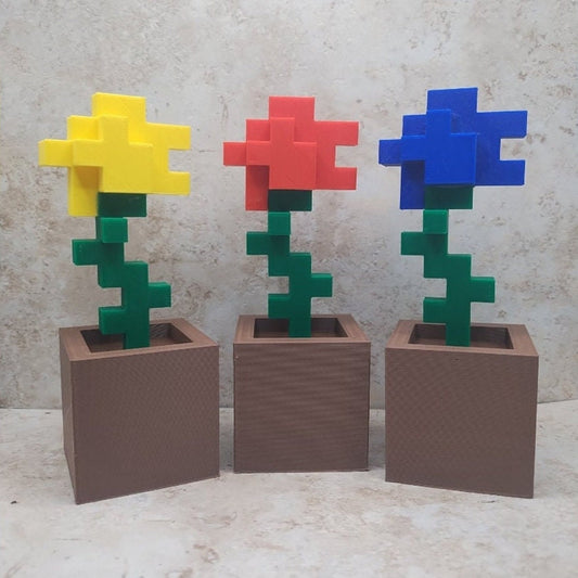 3D printed pixelated Minecraft-style rose flower in custom color