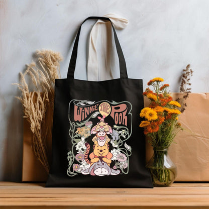 Retro Winnie the Pooh tote bag featuring Pooh and friends design
