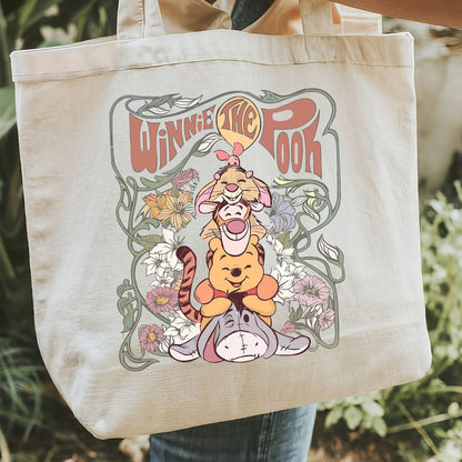 Retro Winnie the Pooh tote bag featuring Pooh and friends design