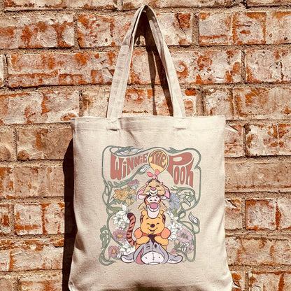 Retro Winnie the Pooh tote bag featuring Pooh and friends design