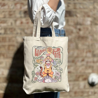 Retro Winnie the Pooh tote bag featuring Pooh and friends design