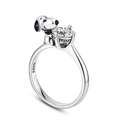 925 silver Snoopy hug ring for women