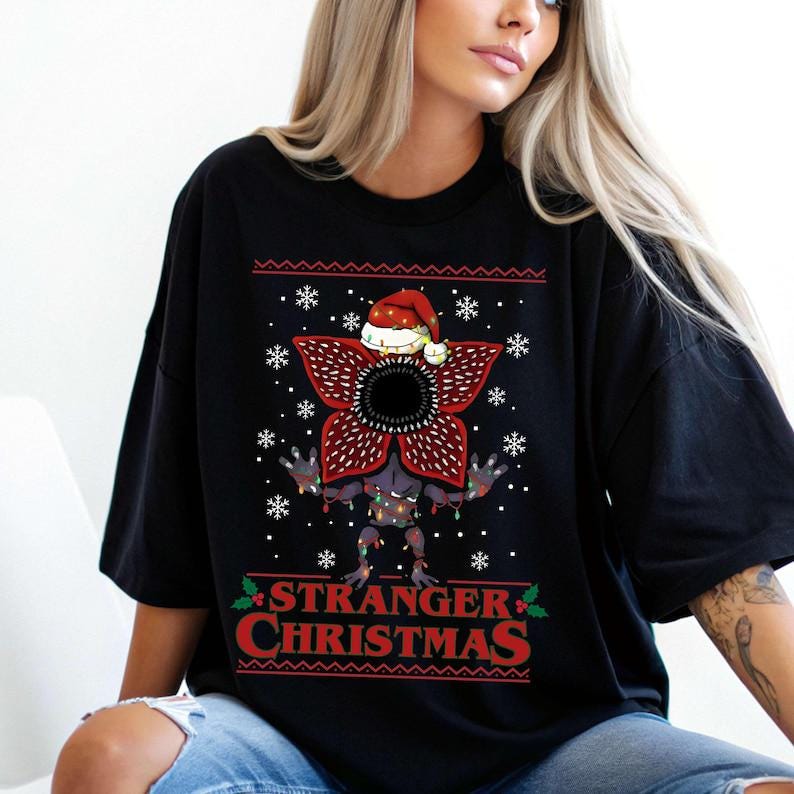 Stranger Christmas PNG design featuring Upside Down monster in holiday style