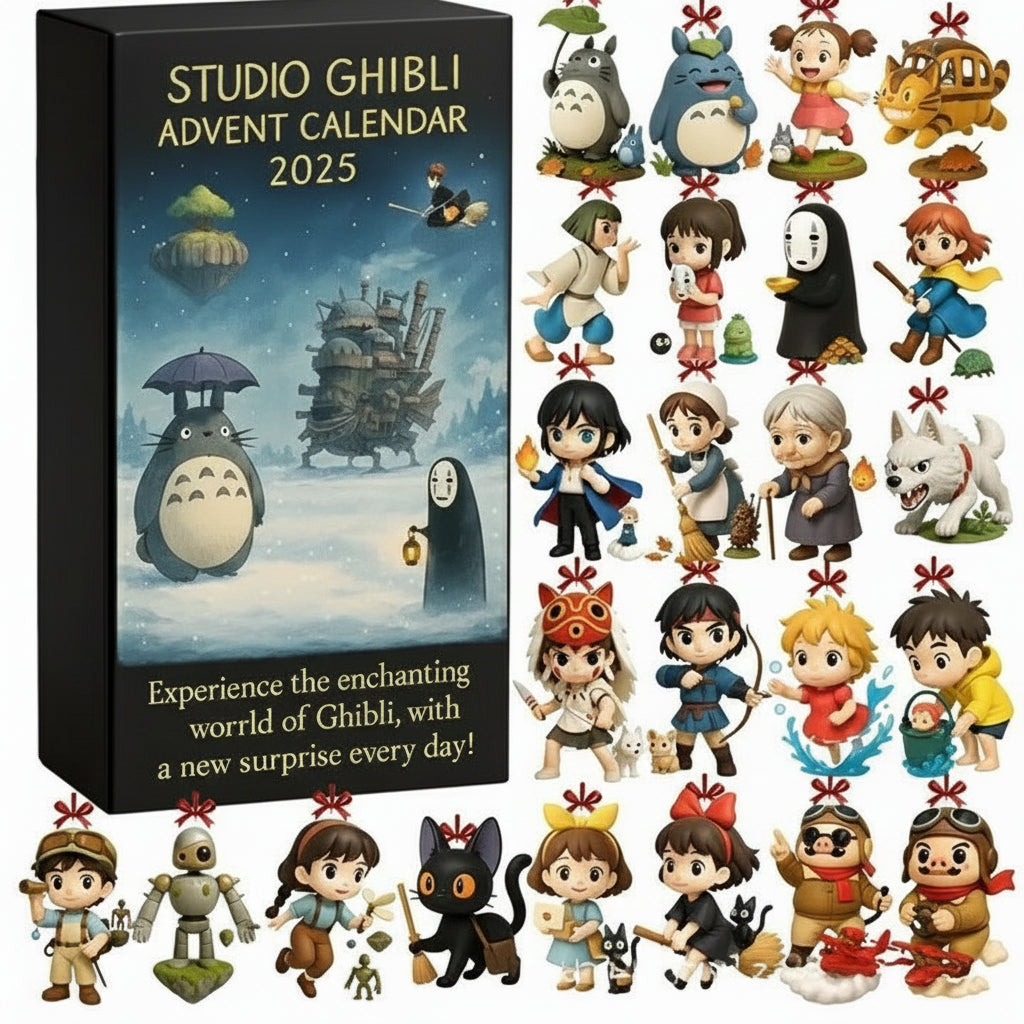 Studio Ghibli Advent Calendar 2025 with character figurines on a white background
