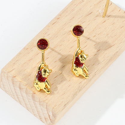 Disney Winnie the Pooh gold plated drop earrings for women