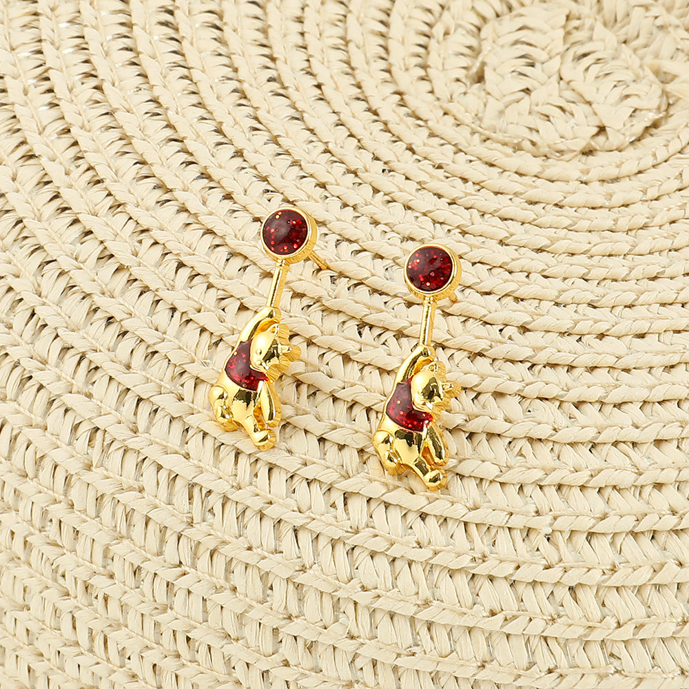 Disney Winnie the Pooh gold plated drop earrings for women
