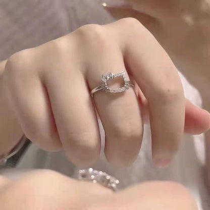 Y2K anime kitty adjustable white zircon cat ring for women