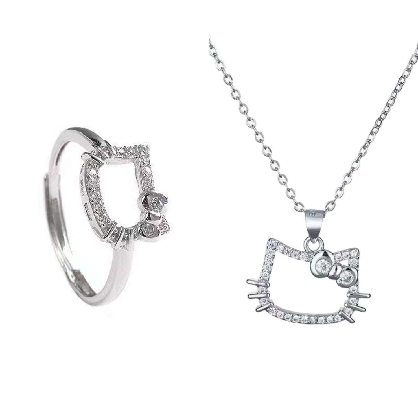 Y2K anime kitty adjustable white zircon cat ring for women