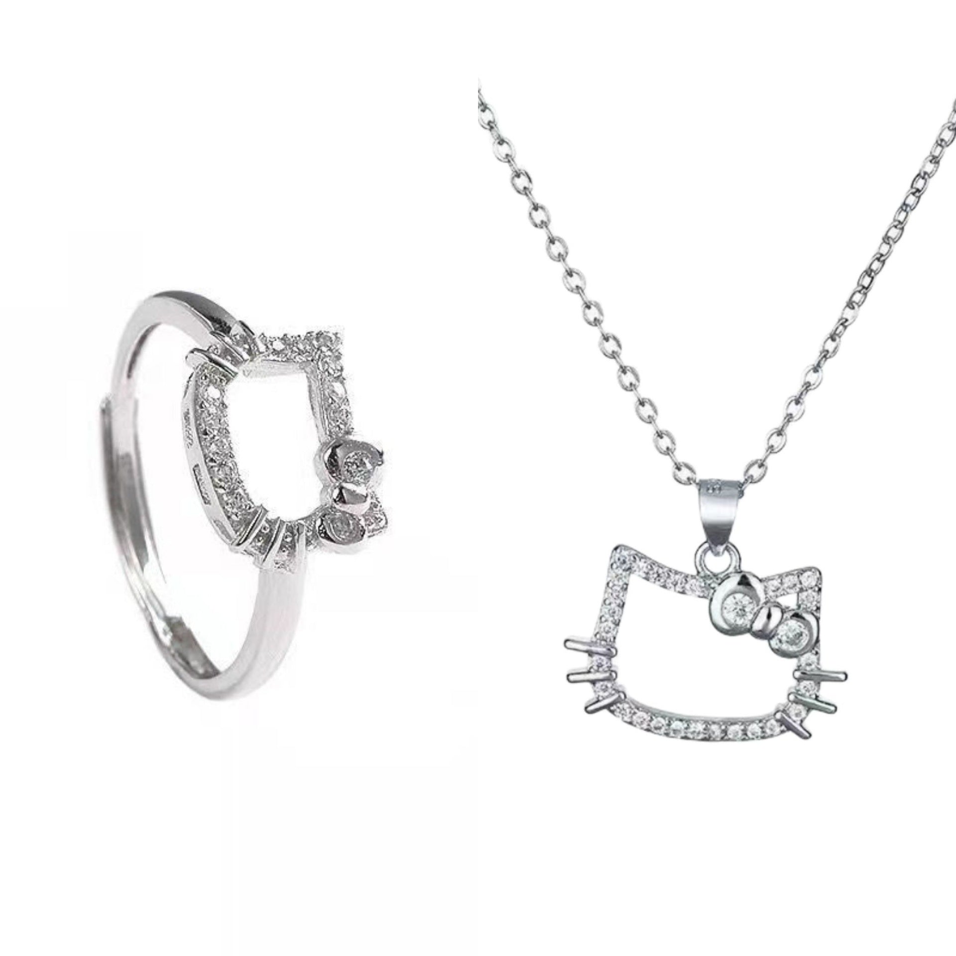 Y2K anime kitty adjustable white zircon cat ring for women