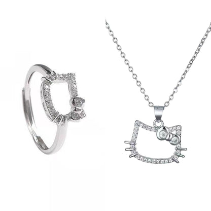 Y2K anime kitty adjustable white zircon cat ring for women